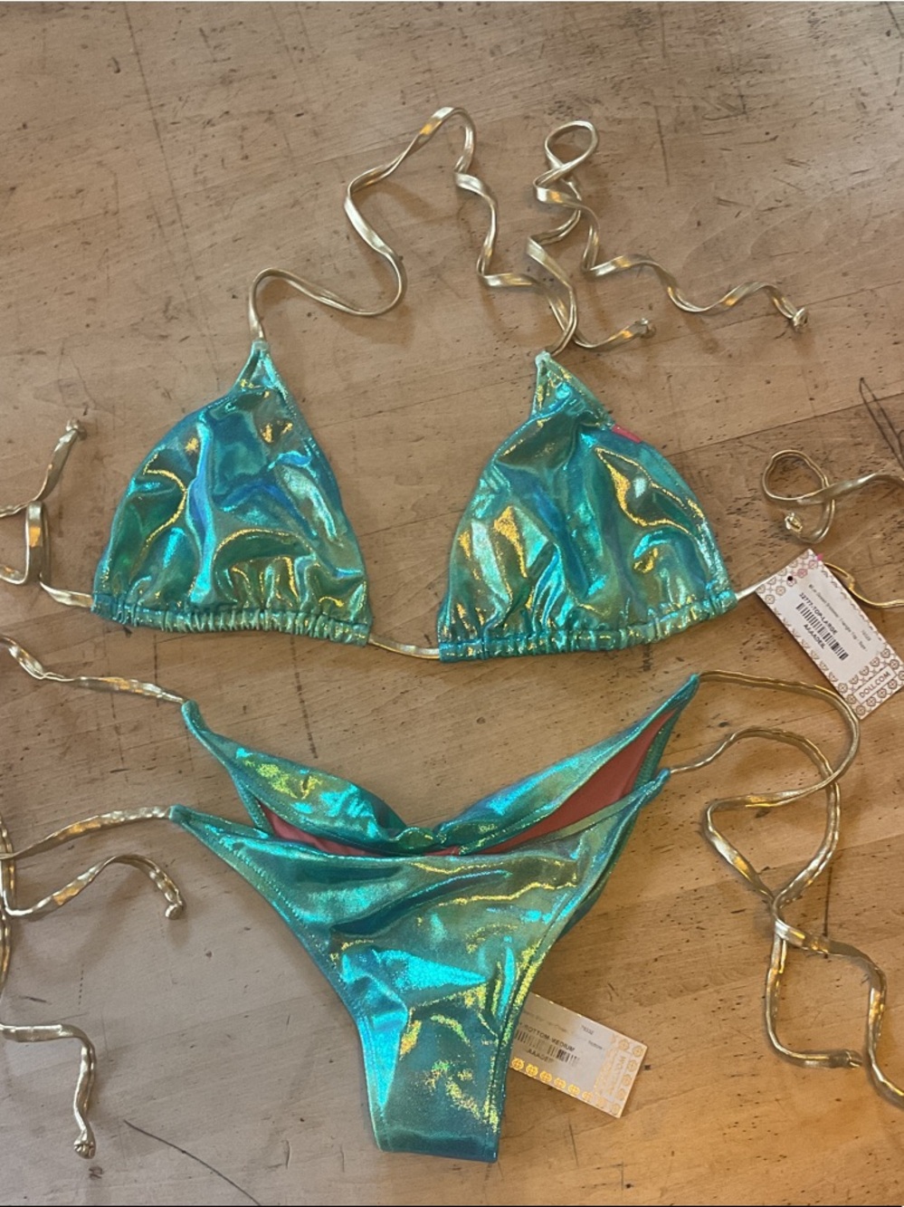 Doll String Bikini Blue Green Shimmer